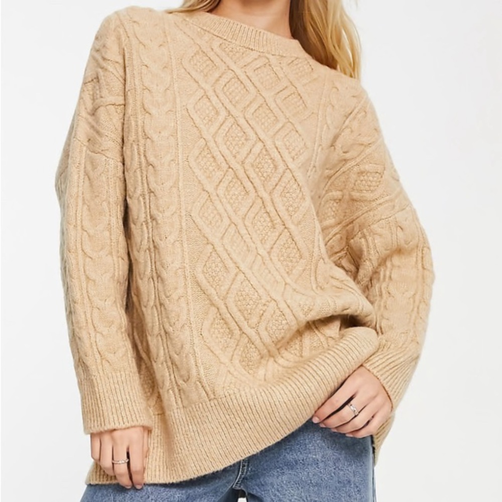 Stradivarius oversized cable detail sweater in camel